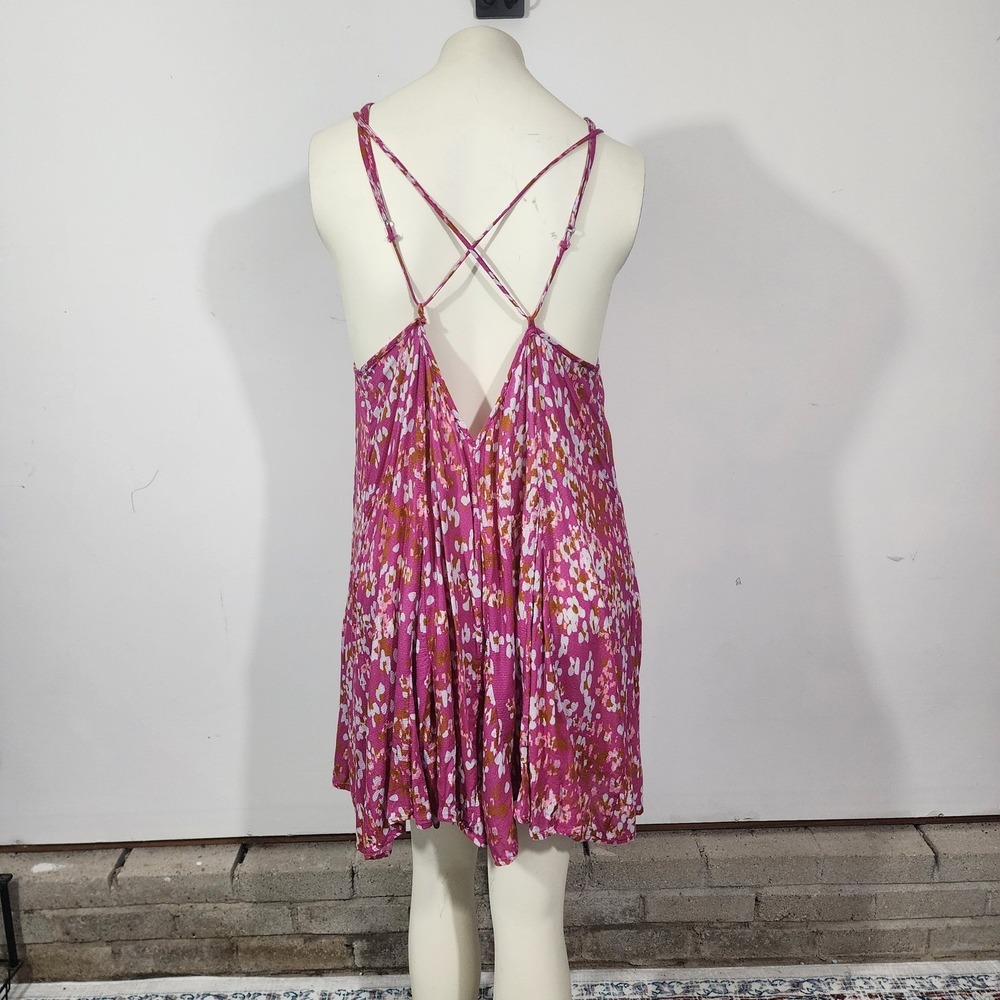 Anthropologie Pink Floral Mini Dress with Crisscross Straps - Picture 12 of 13